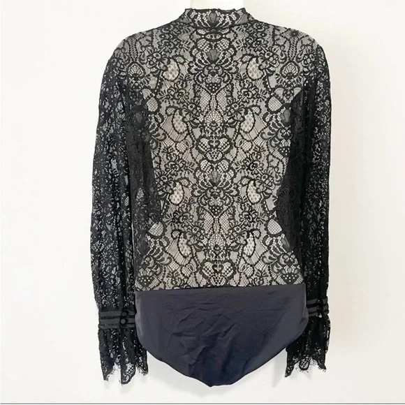 Jonathan Simkhai black lace long sleeve bodysuit button front size medium - Picture 8 of 8